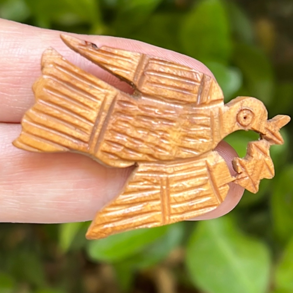 Vintage Olive Wood Bird Brooch